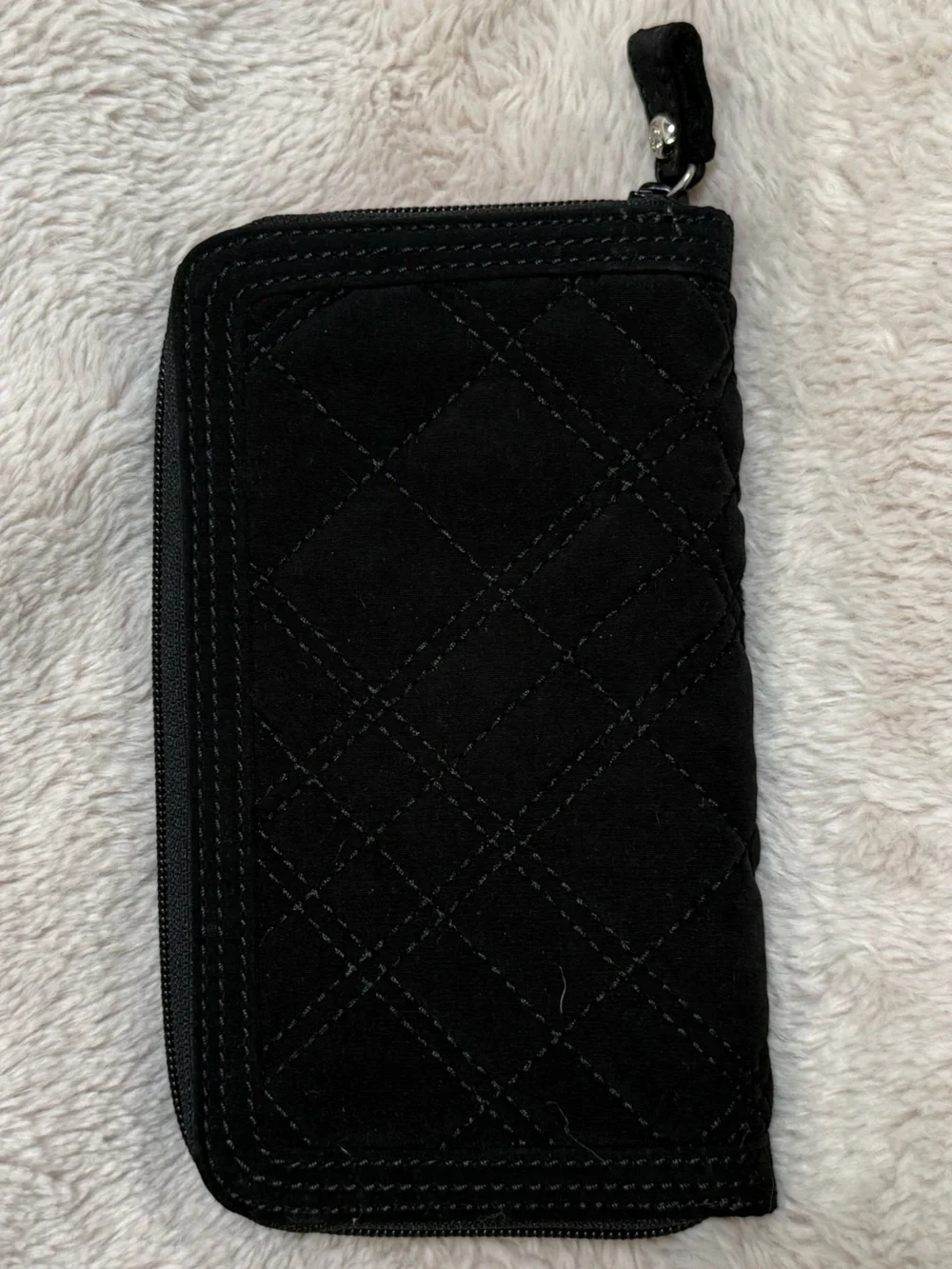 Vera Bradley Black Microfiber Zip-Around W Wallet Roomy Zebra Pattern Interior
